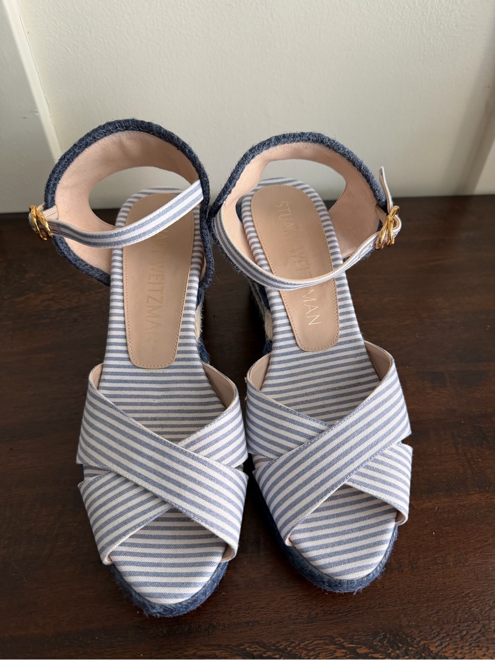 NWOT Stuart Weitzman Mirela Nautical Stripe Wedge - Picture 2 of 9